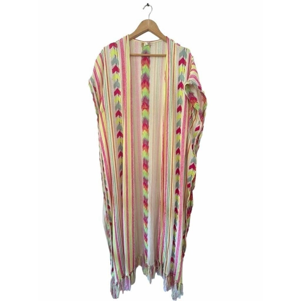 America & Beyond Multicolor Striped Chevron Tassel Kimono Cover Up